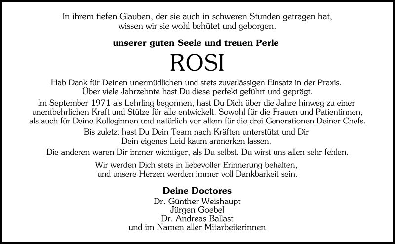  Traueranzeige für Rosi  vom 02.02.2022 aus Mindelheimer Zeitung