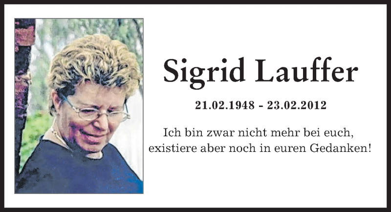  Traueranzeige für Sigrid Lauffer vom 23.02.2022 aus Augsburger Allgemeine