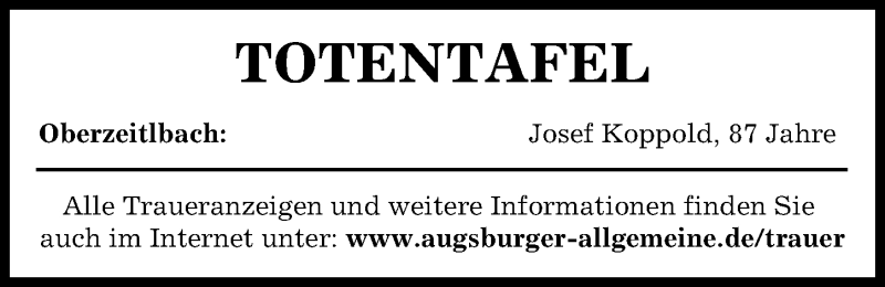 Traueranzeige für Totentafel vom 16.02.2022 vom 16.02.2022 aus Aichacher Nachrichten