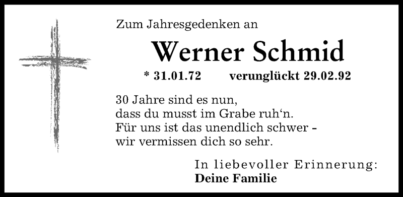 Traueranzeige von Werner Schmid von Donauwörther Zeitung