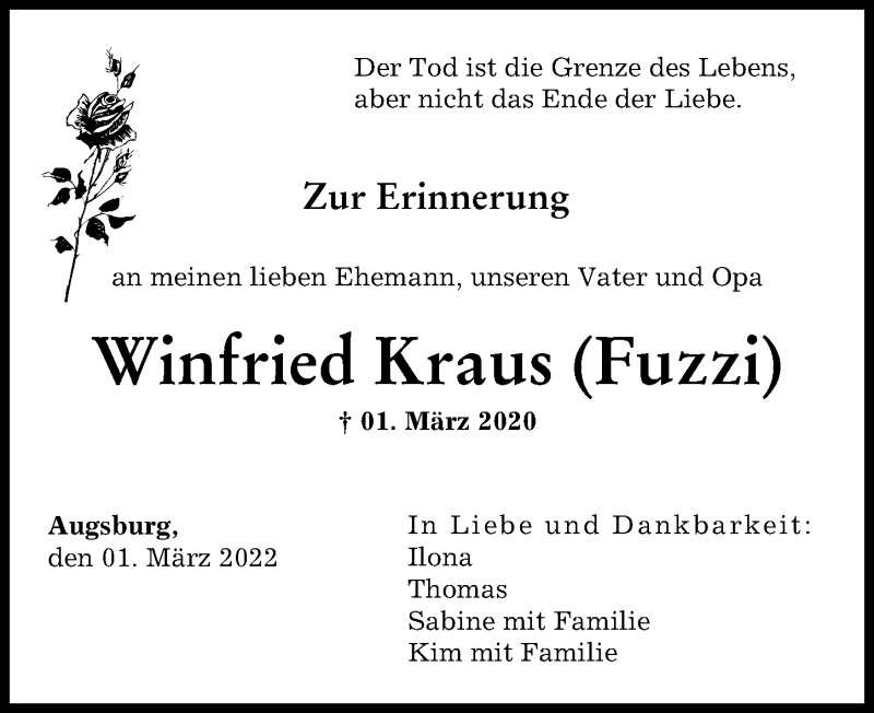 Traueranzeige von Winfried Kraus von Augsburger Allgemeine