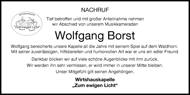 Traueranzeige von Wolfgang Borst von Neu-Ulmer Zeitung