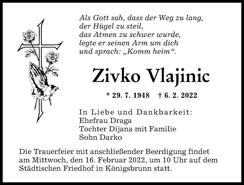 Traueranzeige von Zivko Vajinic von Augsburger Allgemeine