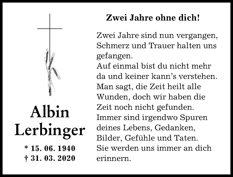 Traueranzeige von Albin Lerbinger von Augsburger Allgemeine