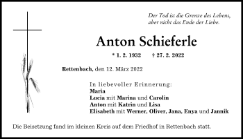 Traueranzeige von Anton Schieferle von Günzburger Zeitung