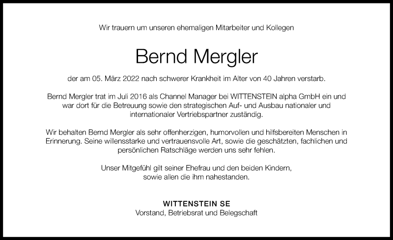 Traueranzeige von Bernd Mergler von Landsberger Tagblatt