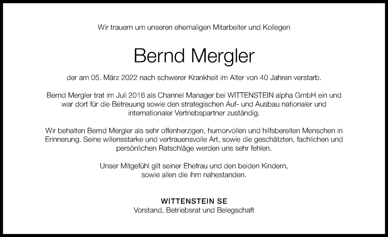  Traueranzeige für Bernd Mergler vom 12.03.2022 aus Landsberger Tagblatt