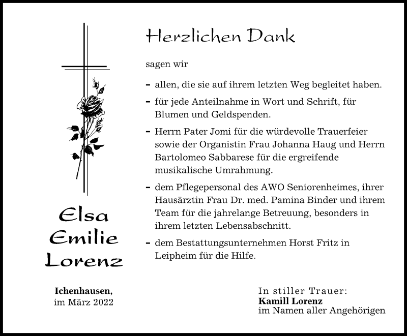Traueranzeige von Elsa Lorenz von Günzburger Zeitung