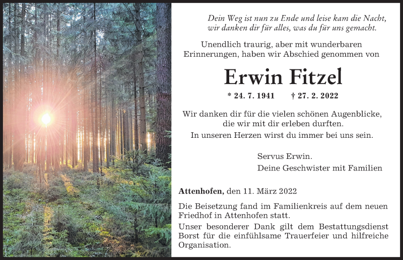 Traueranzeige von Erwin Fitzel von Neu-Ulmer Zeitung
