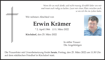 Traueranzeige von Erwin Krämer von Mindelheimer Zeitung