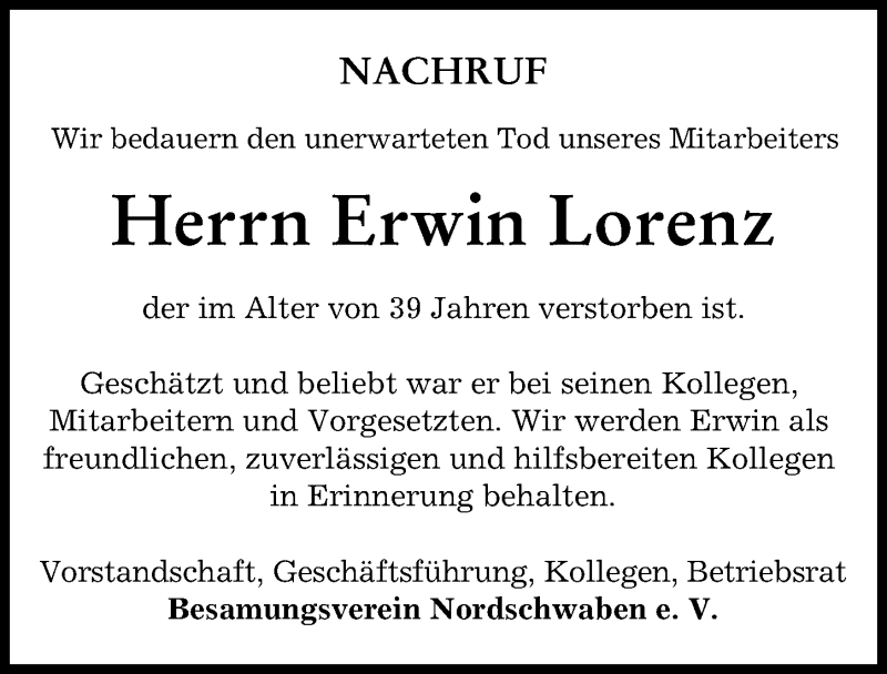  Traueranzeige für Erwin Lorenz vom 12.03.2022 aus Donau Zeitung