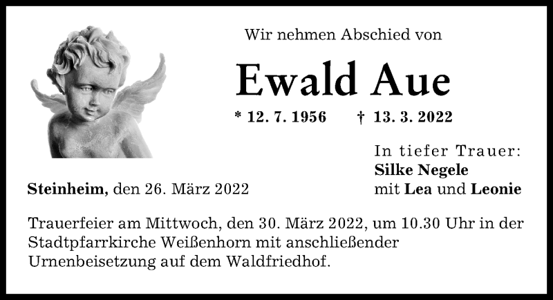 Traueranzeige von Ewald Aue von Neu-Ulmer Zeitung