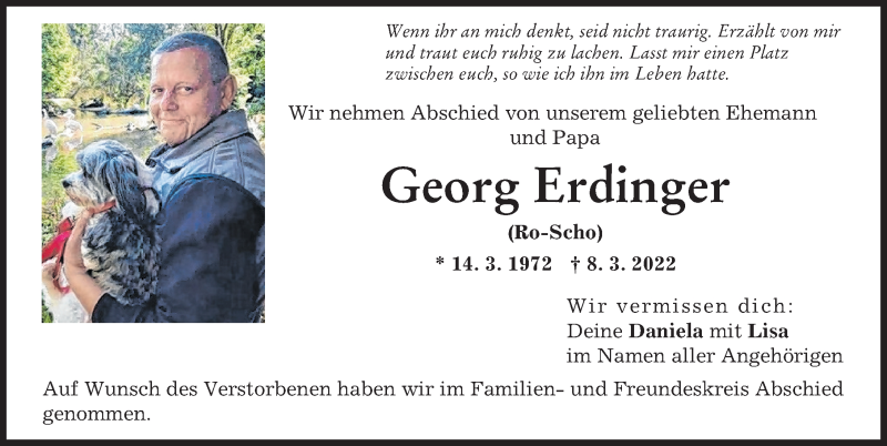  Traueranzeige für Georg Erdinger vom 26.03.2022 aus Schwabmünchner Allgemeine