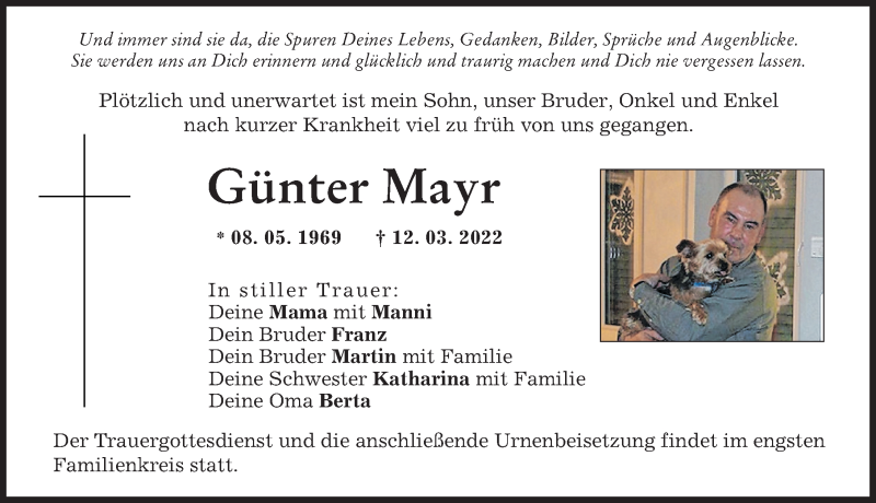 Traueranzeige von Günter Mayr von Illertisser Zeitung