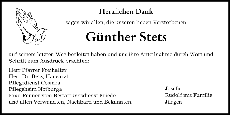  Traueranzeige für Günther Stets vom 05.03.2022 aus Augsburger Allgemeine