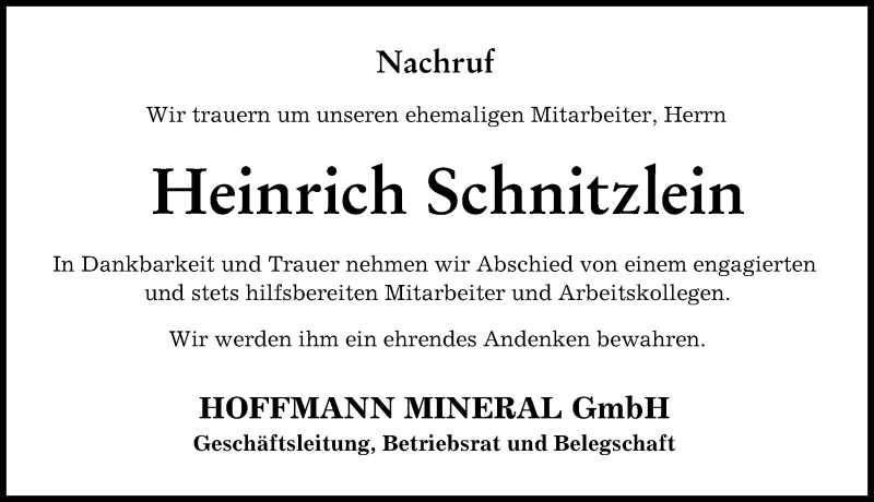  Traueranzeige für Heinrich Schnitzlein vom 23.03.2022 aus Neuburger Rundschau