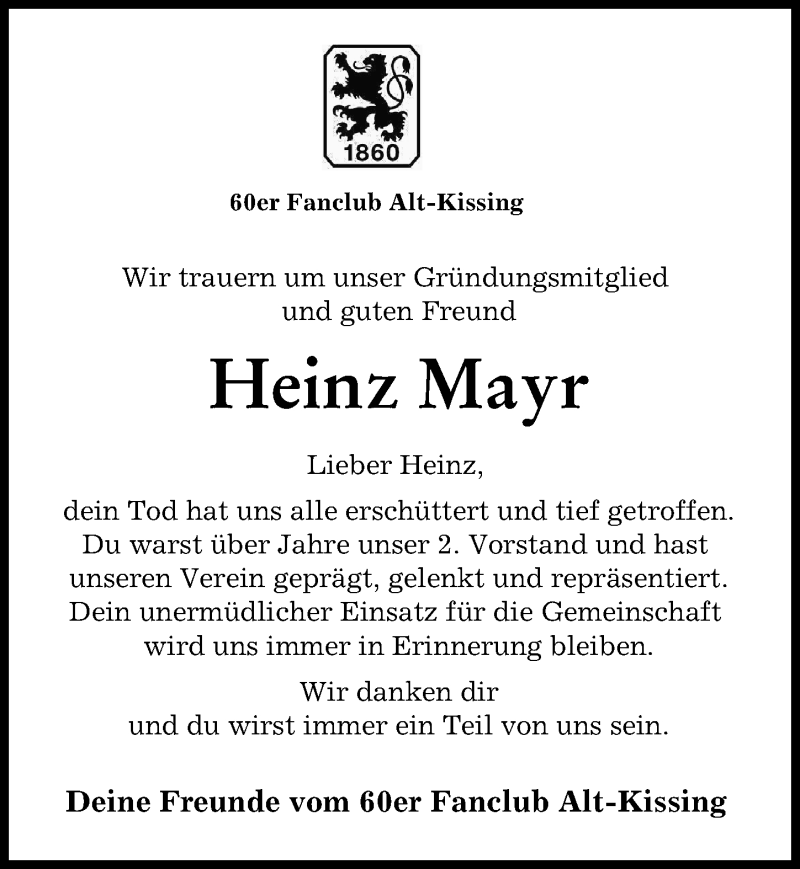 Traueranzeige von Heinz Mayr von Friedberger Allgemeine