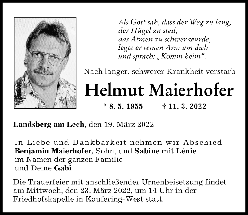 Traueranzeige von Helmut Maierhofer von Landsberger Tagblatt