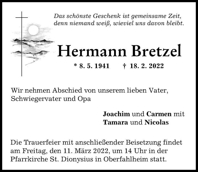 Traueranzeige von Hermann Brettel von Neu-Ulmer Zeitung