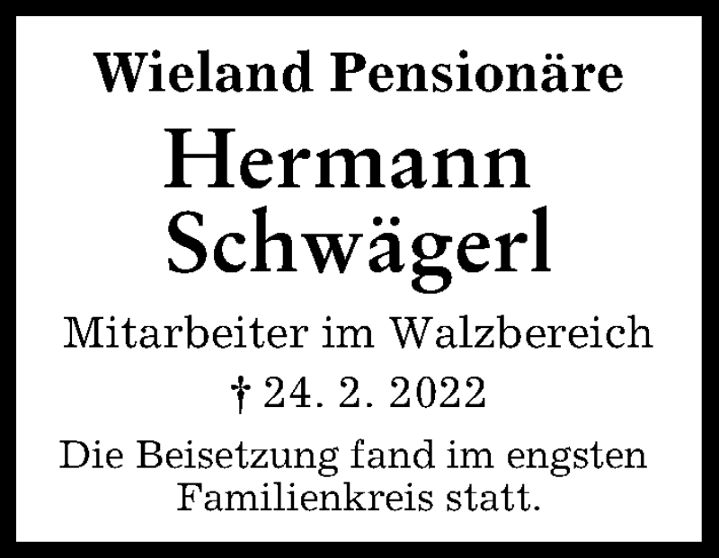 Traueranzeige von Hermann Schwägerl von Illertisser Zeitung, Neu-Ulmer Zeitung