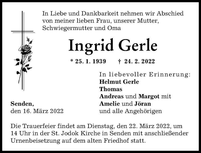 Traueranzeige von Ingrid Gerle von Neu-Ulmer Zeitung