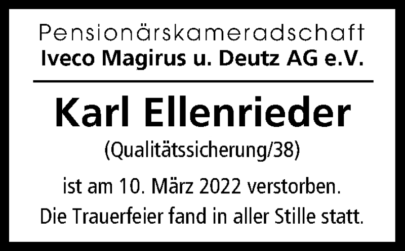 Traueranzeige von Karl Ellenrieder von Illertisser Zeitung, Günzburger Zeitung, Neu-Ulmer Zeitung