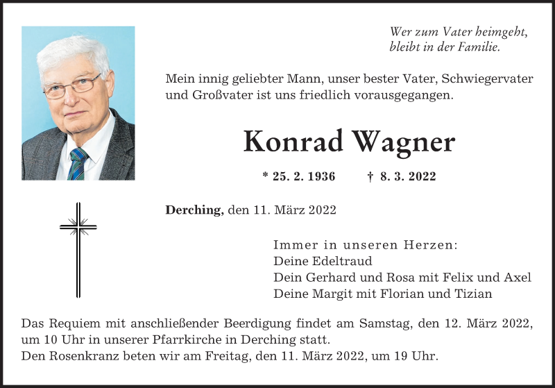 Traueranzeige von Konrad Wagner von Augsburger Allgemeine