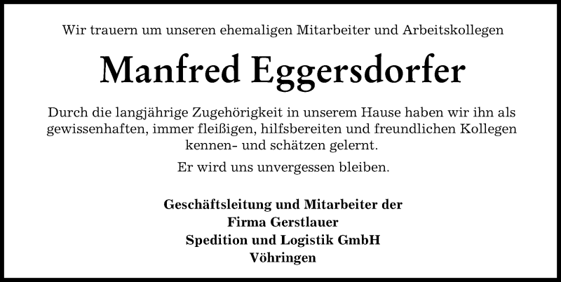 Traueranzeige von Manfred Eggersdorfer von Neu-Ulmer Zeitung