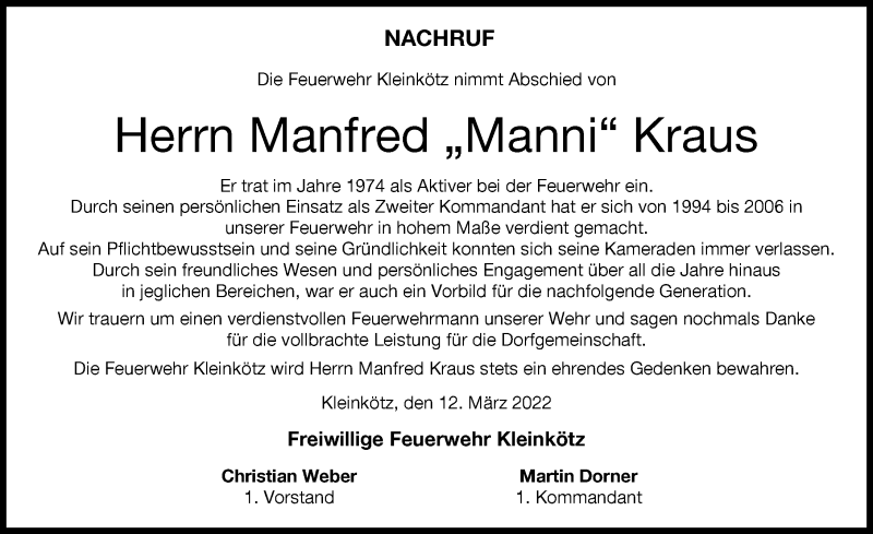 Traueranzeige von Manfred Kraus von Günzburger Zeitung