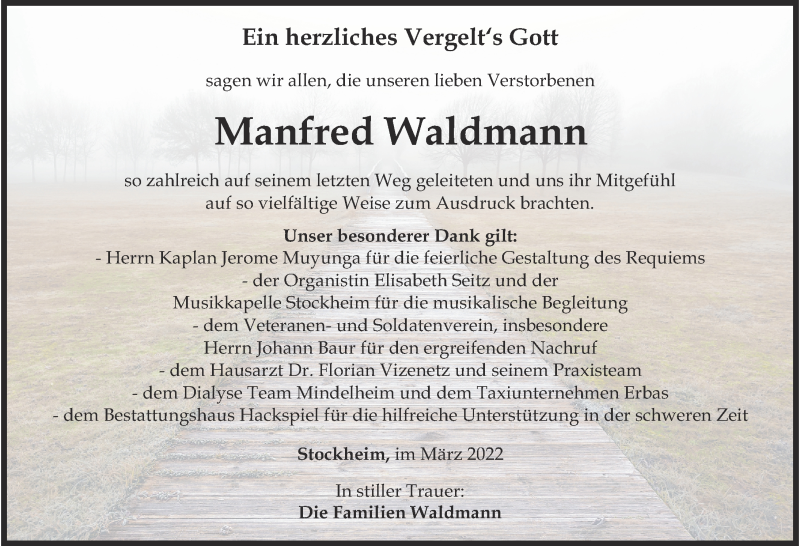 Traueranzeige von Manfred Waldmann von Mindelheimer Zeitung