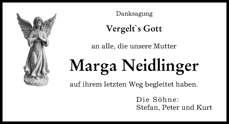 Traueranzeige von Marga Neidlinger von Augsburg-Land