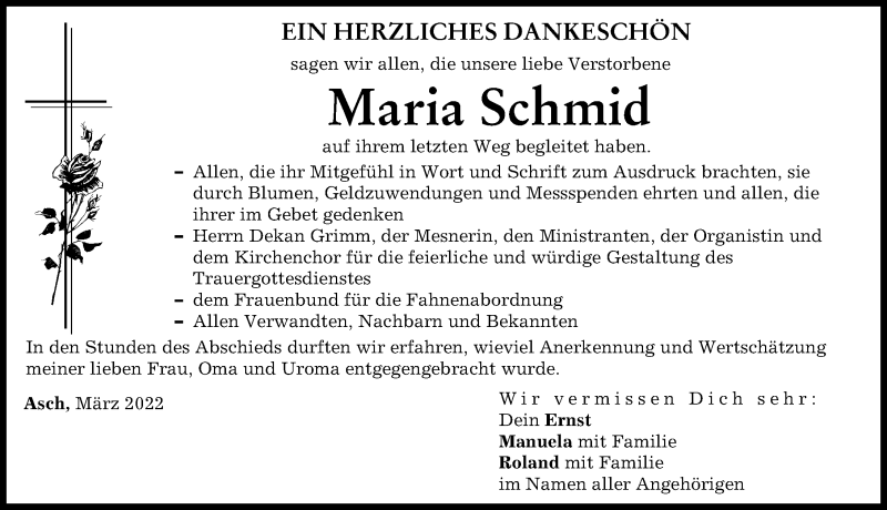 Traueranzeige von Maria Schmid von Landsberger Tagblatt