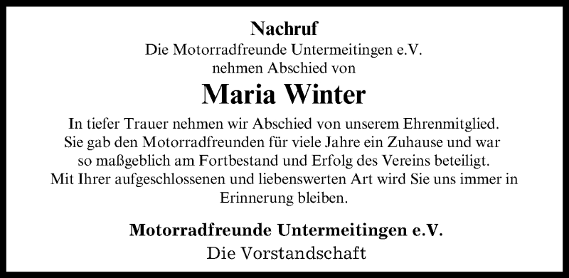 Traueranzeige von Maria Winter von Schwabmünchner Allgemeine