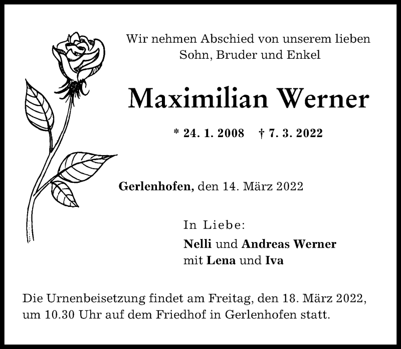 Traueranzeige von Maximilian Werner von Neu-Ulmer Zeitung