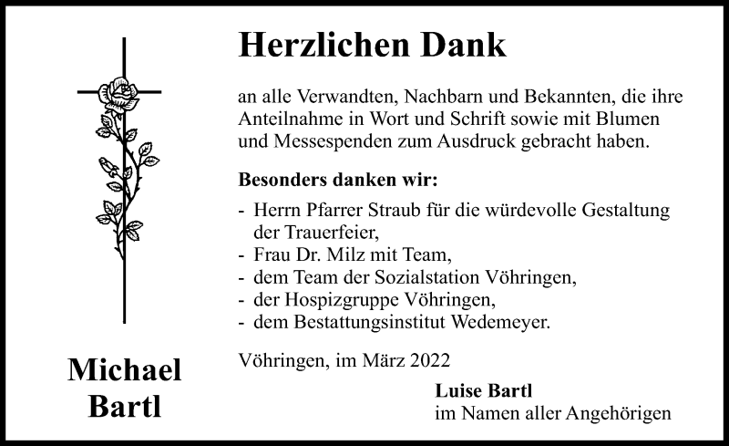 Traueranzeige von Michael Bartl von Illertisser Zeitung