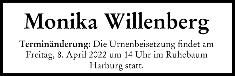 Traueranzeige von Monika Willenberg von Rieser Nachrichten