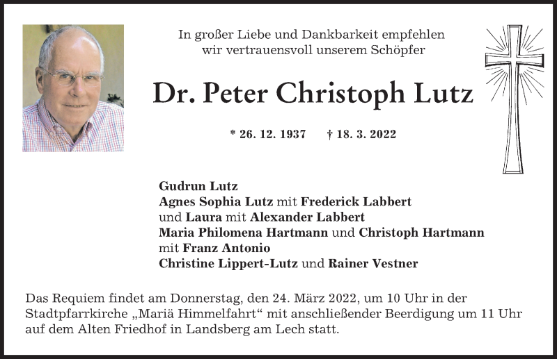 Traueranzeige von Peter Christoph Lutz von Landsberger Tagblatt