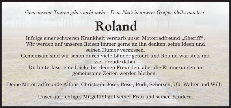  Traueranzeige für Roland  vom 18.03.2022 aus Donauwörther Zeitung