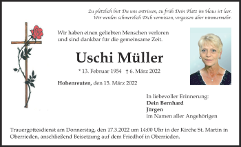 Traueranzeige von Uschi Müller von Mindelheimer Zeitung