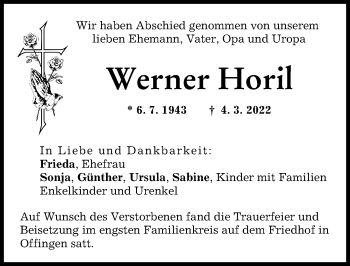 Traueranzeige von Werner Horil von Günzburger Zeitung