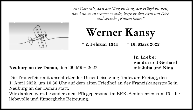 Traueranzeige von Werner Kansy von Donauwörther Zeitung