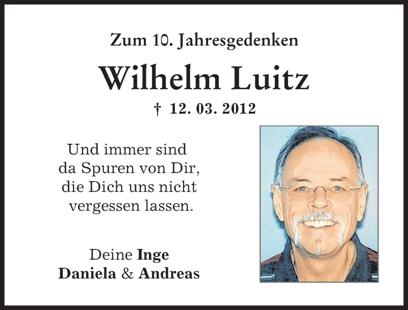  Traueranzeige für Wilhelm Luitz vom 12.03.2022 aus Augsburger Allgemeine