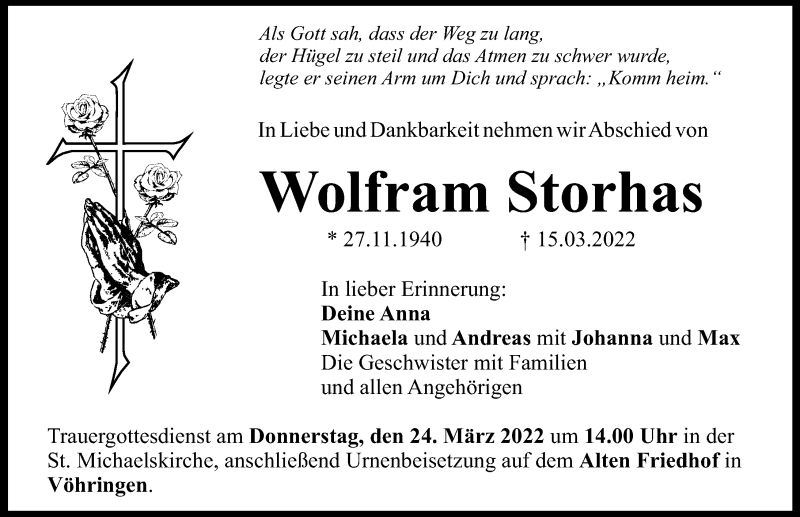  Traueranzeige für Wolfram Storhas vom 21.03.2022 aus Illertisser Zeitung
