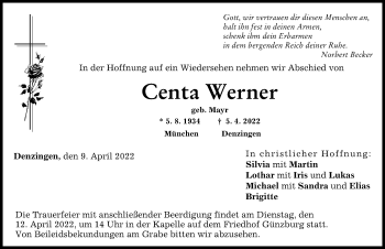 Traueranzeige von Centa Werner von Günzburger Zeitung