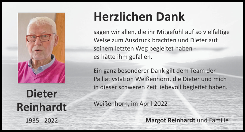 Traueranzeige von Dieter Reinhardt von Neu-Ulmer Zeitung, Illertisser Zeitung