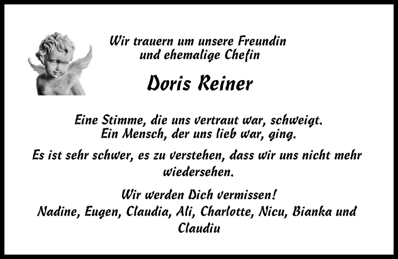 Traueranzeige von Doris Reiner von Donauwörther Zeitung