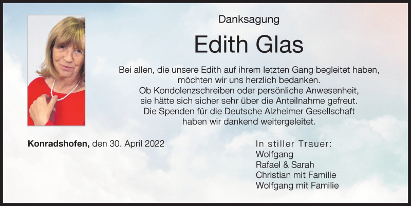 Traueranzeigen von Edith Glas | Augsburger Allgemeine Zeitung