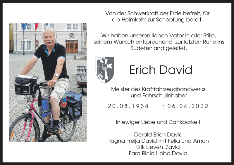  Traueranzeige für Erich David vom 25.04.2022 aus Augsburger Allgemeine