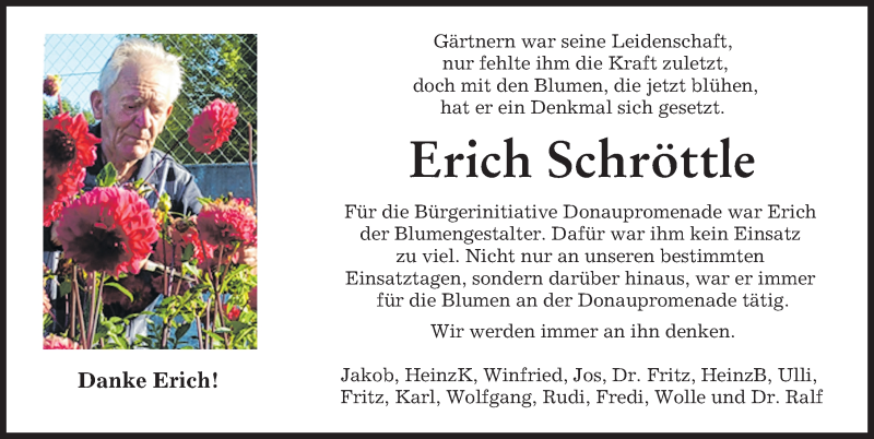 Traueranzeige von Erich Schröttle von Donauwörther Zeitung