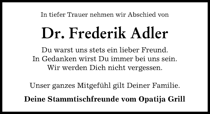  Traueranzeige für Frederik Adler vom 28.04.2022 aus Landsberger Tagblatt